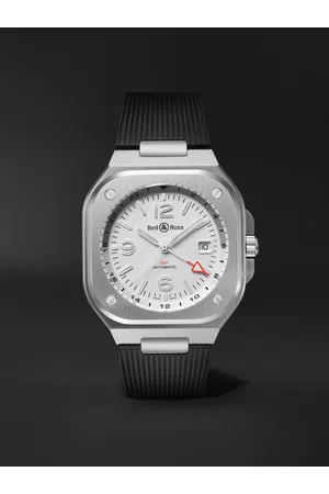 Bell & Ross BR 05 Automatic GMT 41 mm Uhr aus Edelstahl mit Kautschukarmband, Ref.-Nr.: BR05G-SI-ST/SRB BU23NOV - Men