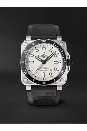 Bell & Ross BR 03-92 Diver 42 mm Uhr aus Edelstahl mit automatischem Aufzug und Kautschukarmband, Ref.-Nr.: BR0392-D-WH-ST/SRB - Men