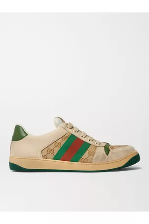 Gucci Screener Sneakers aus Canvas mit Logomuster und Leder mit Webband in Distressed-Optik - Men - - UK 5