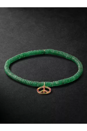 Sydney Evan Rainbow Armband mit Zierperlen und mehreren Steinen, Details aus Gold und Anhänger mit Peace-Zeichen - Men