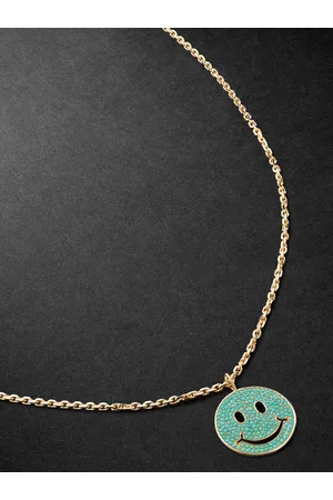 Sydney Evan XL Happy Face Anhängerkette aus Gold mit Türkisen - Men