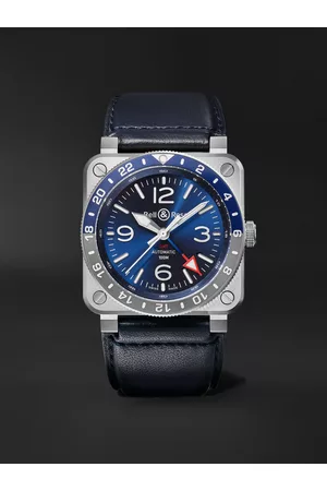Bell & Ross BR 03-93 GMT BLUE 42 mm Uhr aus Edelstahl mit automatischem Aufzug und Lederarmband, Ref.-Nr.: BR0393-BLU-ST/SCA - Men