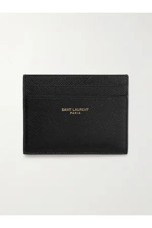Saint Laurent Kartenetui aus upgecyceltem quergemasertem Leder mit Logoprint - Men