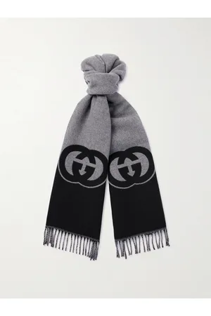 Gucci Schal aus Jacquard aus einer Woll-Kaschmirmischung mit Logomotiv und Fransen - Men
