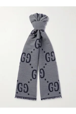 Gucci Schal aus Jacquard aus einer Woll-Seidenmischung mit Fransen und Logomuster - Men