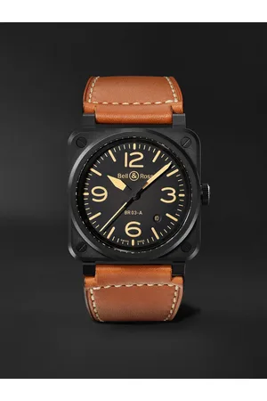 Bell & Ross BR 03 Heritage 41 mm Uhr aus Keramik mit automatischem Aufzug und Lederarmband, Ref.-Nr.: BR03A-HER-CE/SCA - Men