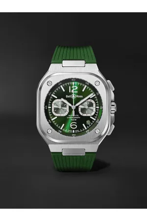 Bell & Ross BR 05 Chronograph 42 mm Uhr aus Edelstahl mit automatischem Aufzug und Kautschukarmband, Ref.-Nr.: BR05C-GN-ST/SRB - Men