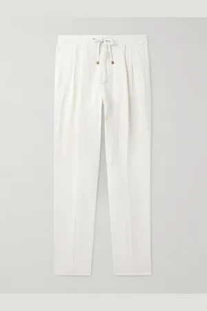 Brunello Cucinelli Gerade geschnittene Hose aus Leinen-Twill mit Kordelzugbund und Falten - Men - - IT 48