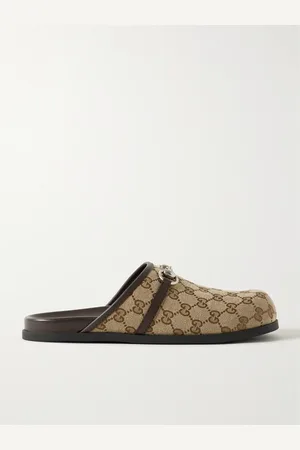 Gucci Rhein Slippers aus Canvas mit Jacquard-Muster, Lederbesatz und „Horsebit“-Detail - Men - - UK 8