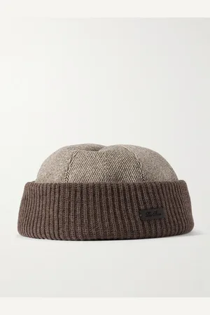 Loro Piana Beanie aus einer Baumwollmischung mit Fischgratmuster und Rippstrick mit Logoapplikation - Men - - L