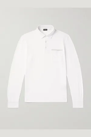 Ermenegildo Zegna Schmal geschnittener Pullover aus Baumwoll-Piqué mit Velourslederbesatz und Polokragen - Men - - IT 48