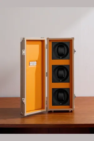 Pinel et Pinel Up & Down Uhrenbeweger für drei Uhren in einem Koffer aus Holz mit Bezug aus vollnarbigem Leder - Men