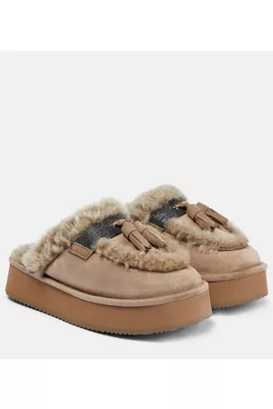 Brunello Cucinelli Plateau-Slippers mit Shearling