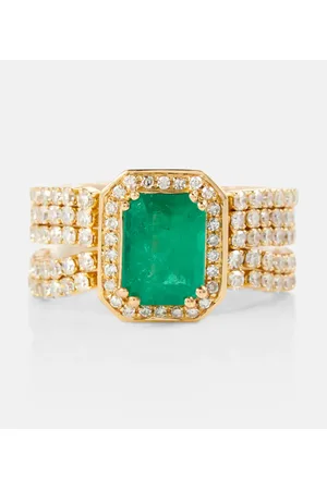 Shay Ring 5 Thread Illusion aus 18kt Gelbgold mit Diamanten und Smaragd