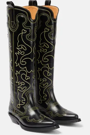 Ganni Bestickte Westernstiefel aus Leder