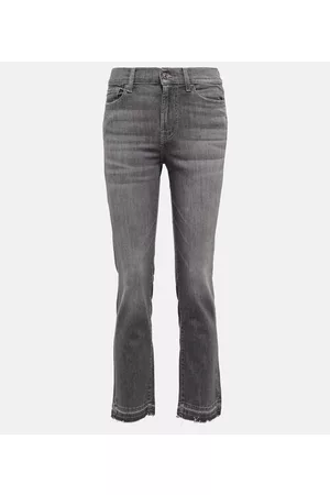 7 for all Mankind Damen Straight Jeans - Mid-Rise Cropped Straight Jeans