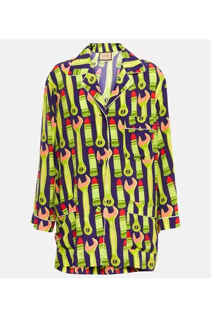 Gucci Damen Langarm Blusen - Bedrucktes Hemd aus Seide