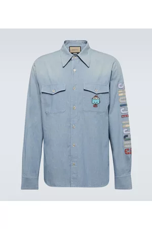 Gucci Herren Denim Hemden - Besticktes Jeanshemd