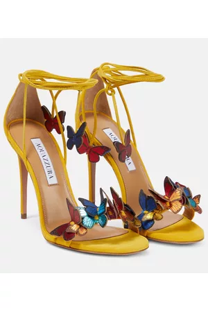 Aquazzura Damen Sandalen mit hohem Absatz - Sandalen Papillon 105 aus Veloursleder