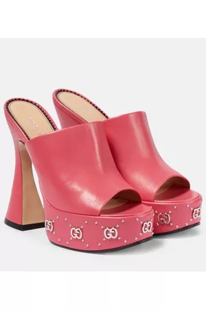 Gucci Damen Sandalen mit hohem Absatz - Plateau-Pantoletten GG aus Leder