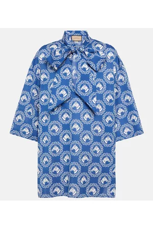 Gucci Damen Kurzarm Blusen - Bedrucktes Hemd aus Baumwolle