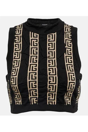 Balmain Cropped-Top Monogram aus einem Wollgemisch