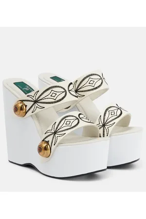 Puccini Bestickte Wedge-Sandalen aus Leder