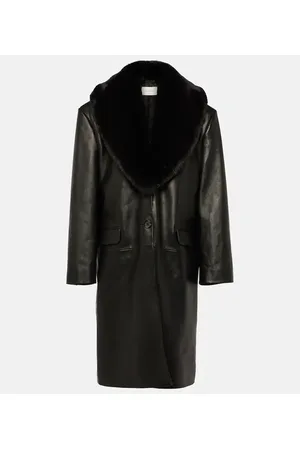 MAGDA BUTRYM Mantel aus Leder mit Faux Fur