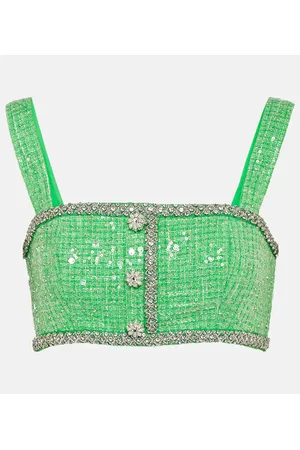 Self-Portrait Cropped-Top aus Bouclé mit Pailletten