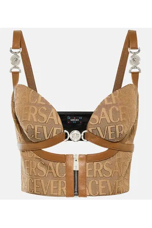 VERSACE Bustier aus Jacquard mit Leder