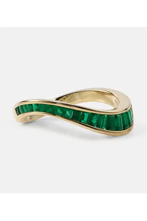 Rainbow K Ring Wave aus 9kt Gelbgold mit Smaragden