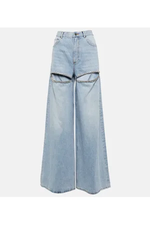 AREA Verzierte High-Rise Wide-Leg Jeans