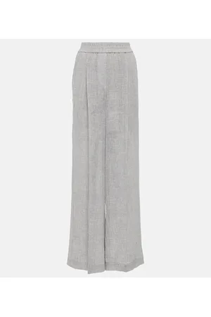 Brunello Cucinelli Weite Low-Rise Hose aus einem Leinengemisch
