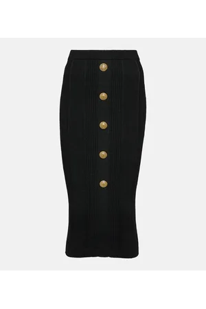 Balmain High-Rise-Midirock aus Rippstrick