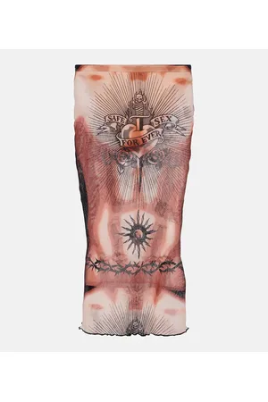 Jean Paul Gaultier Tattoo Collection Bedruckter Midirock aus Mesh