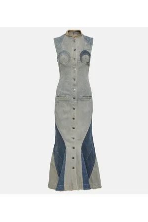 Marine Serre Maxikleid All Over Moon aus Denim