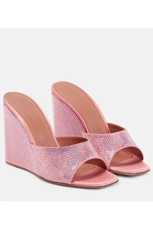 Amina Muaddi Wedge-Pantoletten Lupita aus Satin mit Kristallen