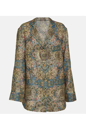 Loro Piana Bedrucktes Pyjama-Hemd aus Leinen