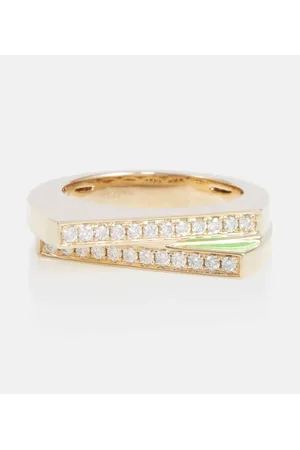 Rainbow K Ring Handcuff aus 14kt Gelbgold mit Emaille und Diamanten