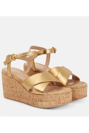 Gianvito Rossi Wedge-Sandalen aus Metallic-Leder