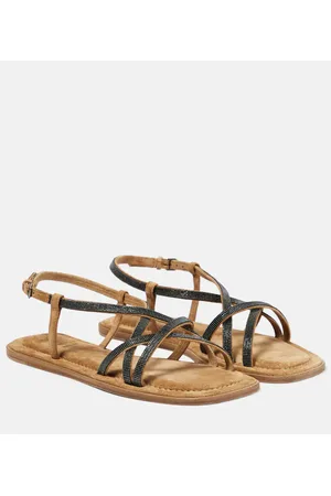 Brunello Cucinelli Verzierte Sandalen aus Veloursleder