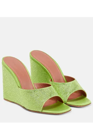 Amina Muaddi Wedge-Pantoletten Lupita aus Satin mit Kristallen