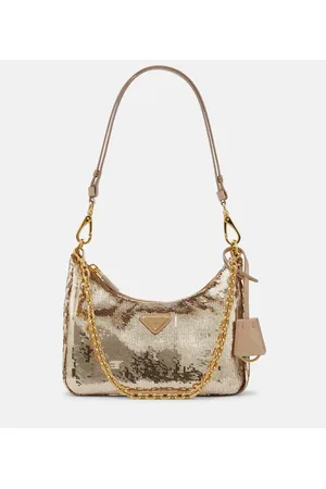 Prada Schultertasche aus Re-Nylon mit Pailletten