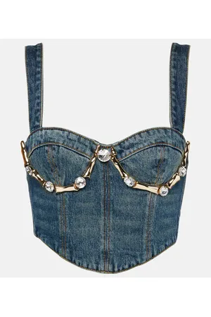 AREA Verziertes Bustier-Top Claw aus Denim