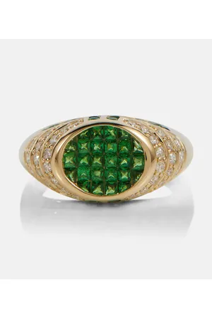 Rainbow K Ring Lady aus 14kt Gelbgold mit Diamanten und Smaragden