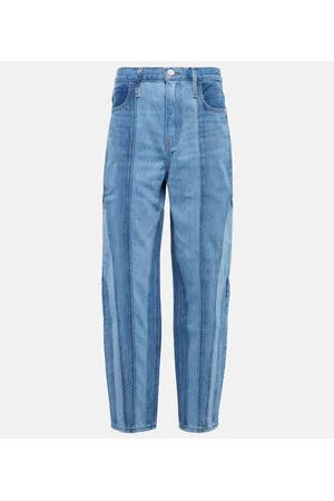 Frame High-Rise Barrel Jeans Warped Stripe