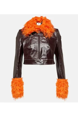 Marine Serre Lederjacke mit Faux Fur
