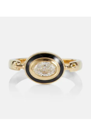 Melissa Kaye Ring Lenox Reign aus 18kt Gelbgold mit Emaille und Diamanten