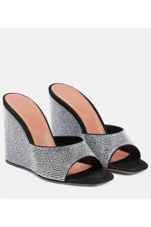 Amina Muaddi Wedge-Pantoletten Lupita aus Veloursleder mit Kristallen