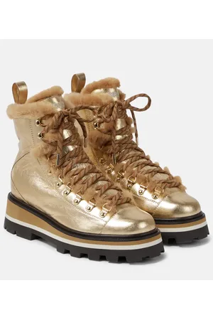 Jimmy Choo Schnürstiefel Chike aus Metallic-Leder mit Shearling